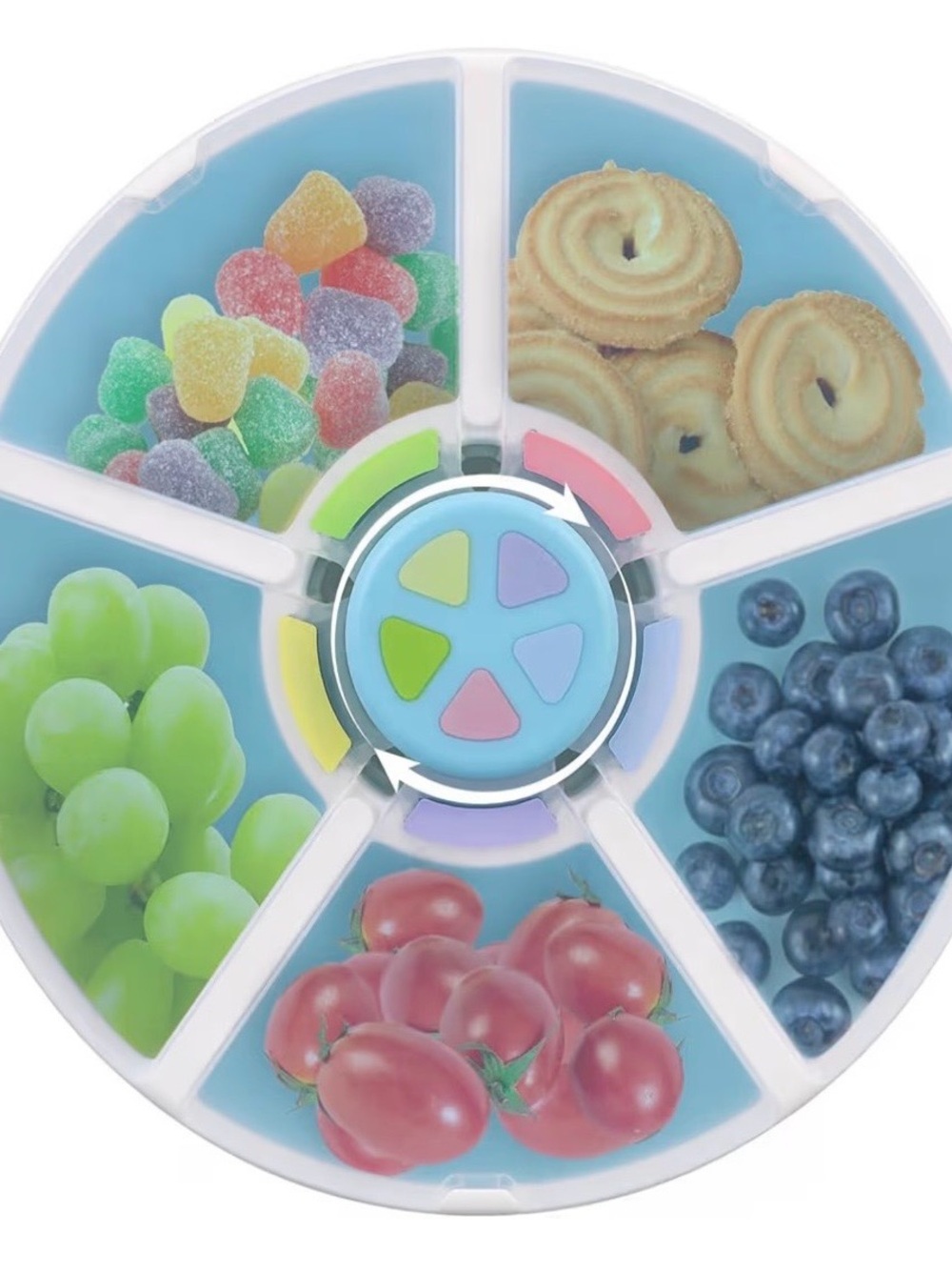 Rotating 6-Compartment Snack Tray - Blue and White